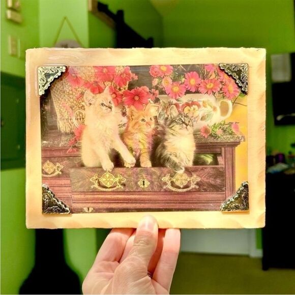 Vintage Kitten Cat Lovers Wood Plaque Wall Hanging Home Decor Art Display - Picture 5 of 9